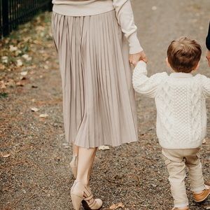 Kate Spade Grey/Tan Midi Pleated Skirt